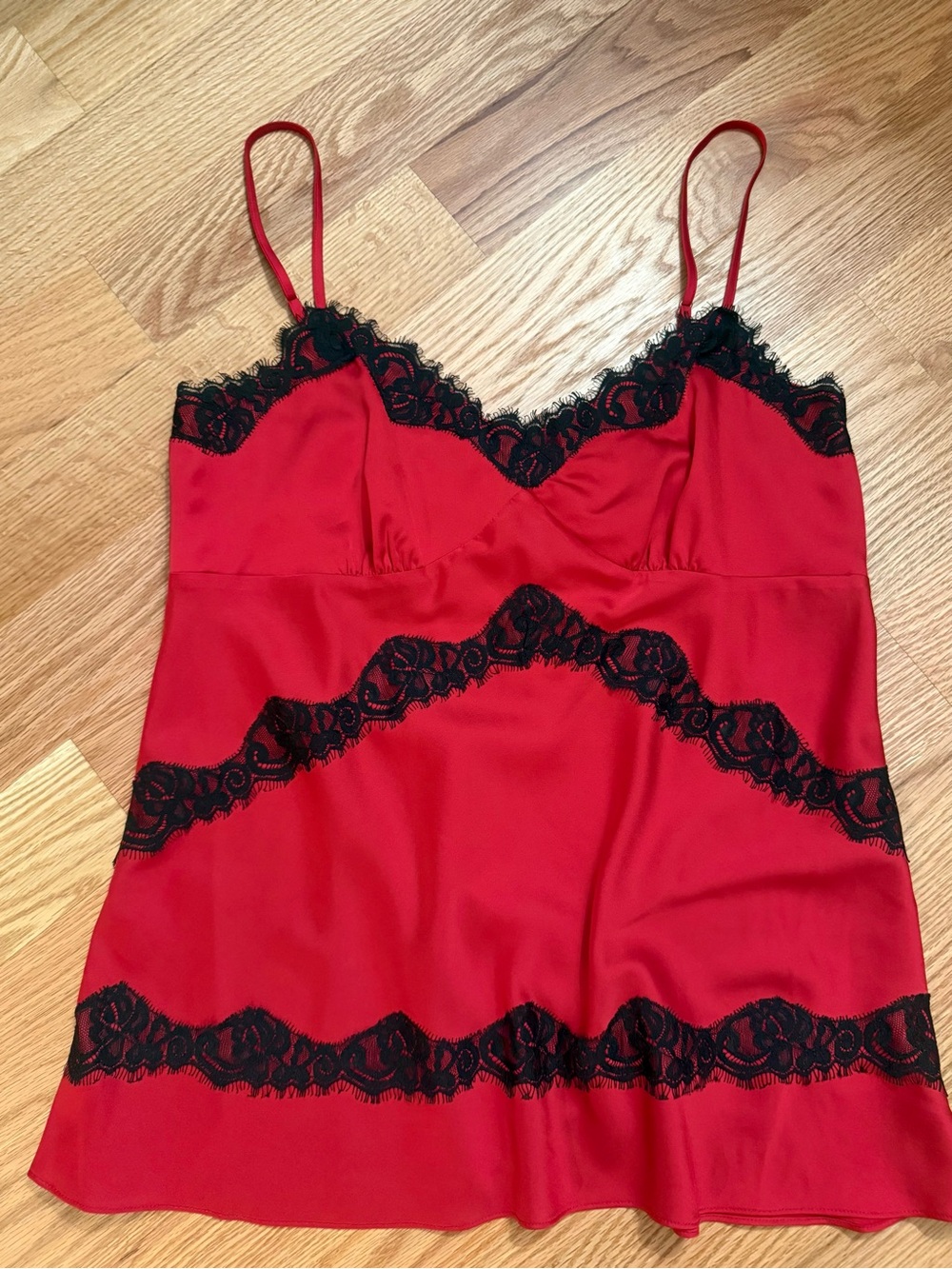 Red Cami Top w/ Lace Trim